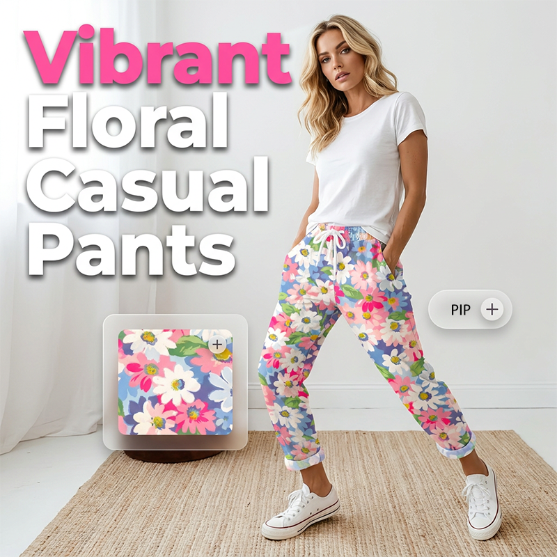 Pantalon décontracté à cordon de serrage et imprimé floral pour femme
