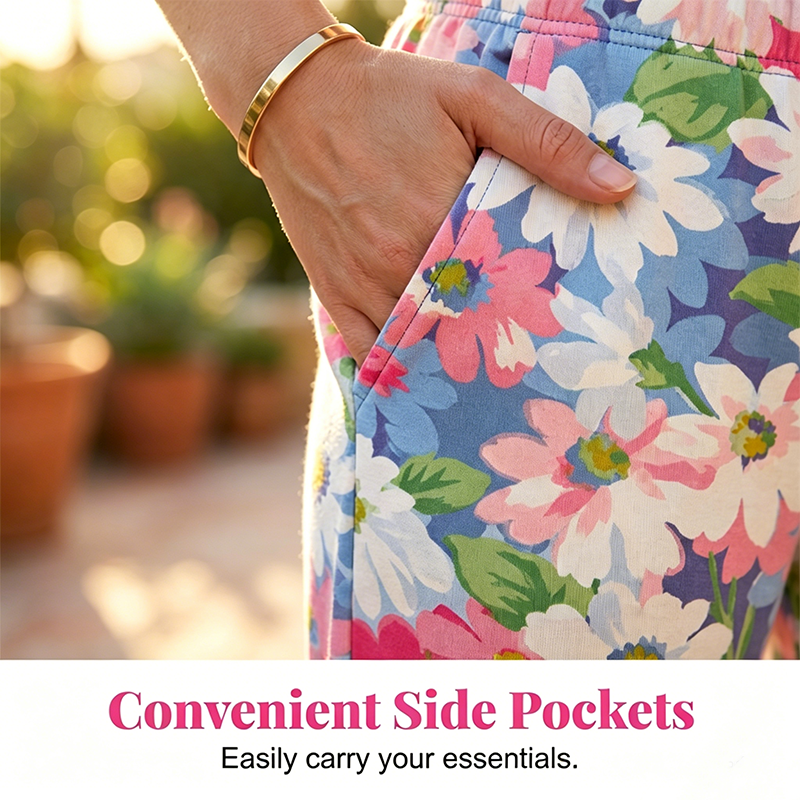 Pantalon décontracté à cordon de serrage et imprimé floral pour femme
