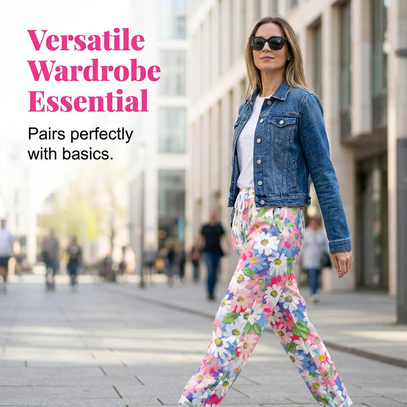Pantalon décontracté à cordon de serrage et imprimé floral pour femme