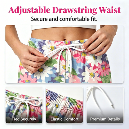 Pantalon décontracté à cordon de serrage et imprimé floral pour femme