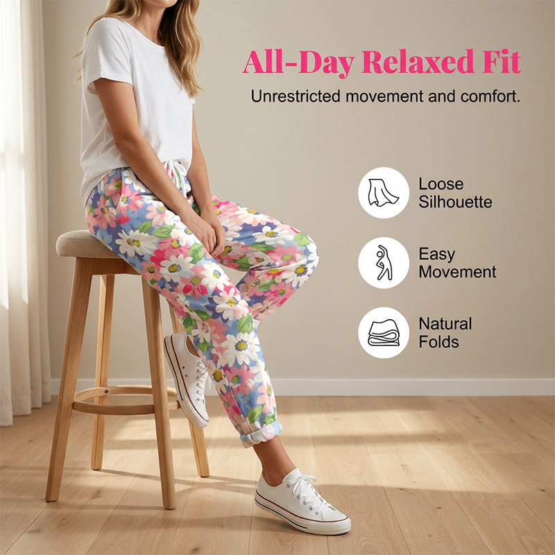 Pantalon décontracté à cordon de serrage et imprimé floral pour femme