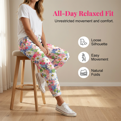 Pantalon décontracté à cordon de serrage et imprimé floral pour femme