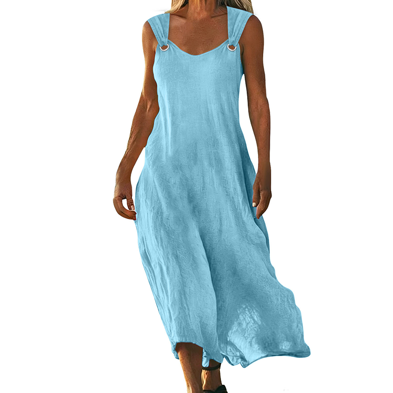 Robe longue femme sans manches à col V avec bretelles à anneaux