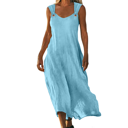 Robe longue femme sans manches à col V avec bretelles à anneaux