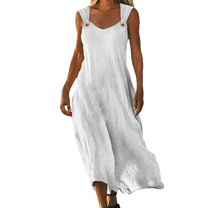 Robe longue femme sans manches à col V avec bretelles à anneaux