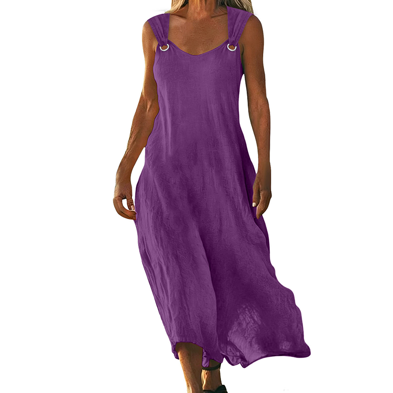 Robe longue femme sans manches à col V avec bretelles à anneaux