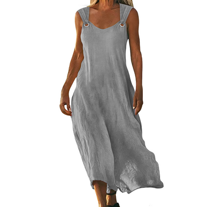 Robe longue femme sans manches à col V avec bretelles à anneaux
