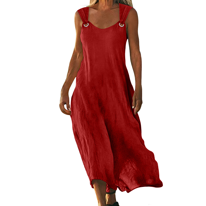 Robe longue femme sans manches à col V avec bretelles à anneaux