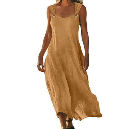 Robe longue femme sans manches à col V avec bretelles à anneaux