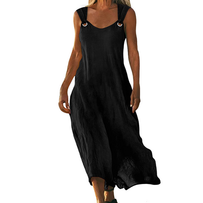 Robe longue femme sans manches à col V avec bretelles à anneaux