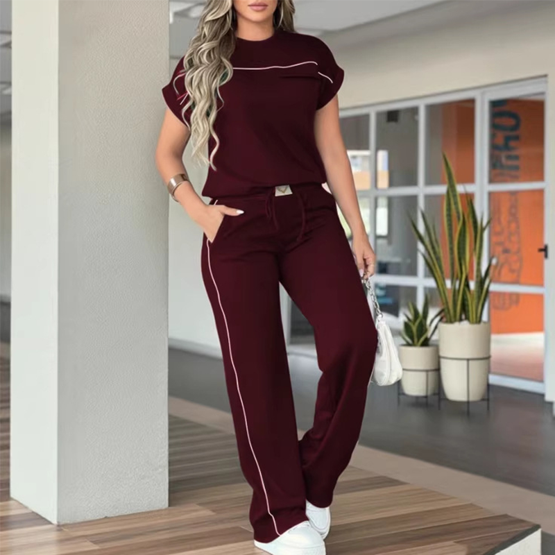 Ensemble Femme Décontracté : Haut Manches Courtes et Pantalon Large