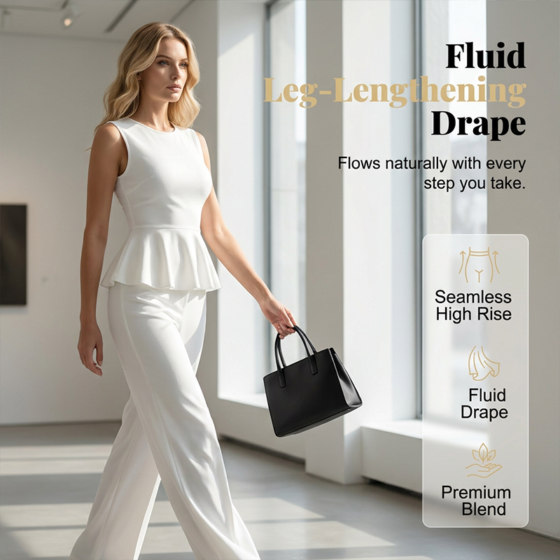 Ensemble 2 pièces femme : haut à basque sans manches et pantalon