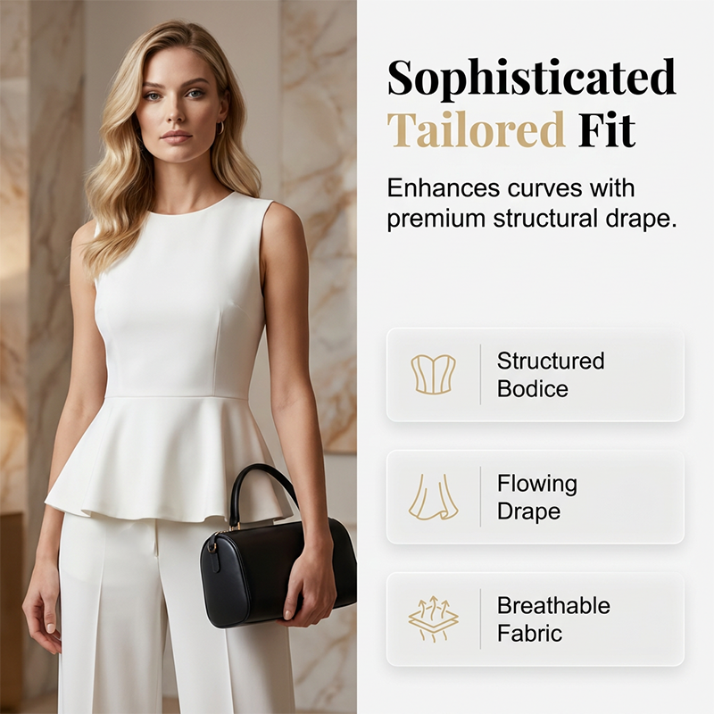 Ensemble 2 pièces femme : haut à basque sans manches et pantalon