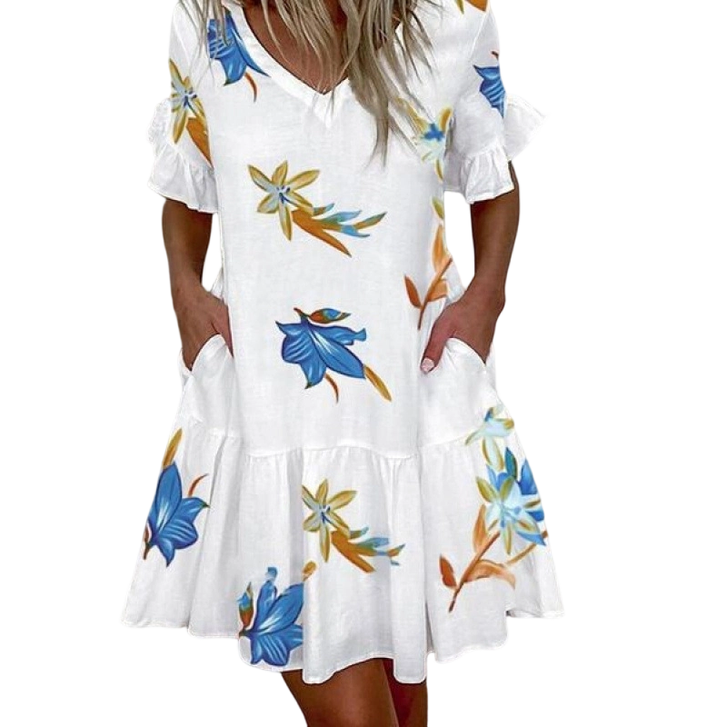 🥳 50 % DE RÉDUCTION ! 🥳 – Mini-robe élégante à motifs floraux & volants – Parfaite pour les chaudes journées d'été !
