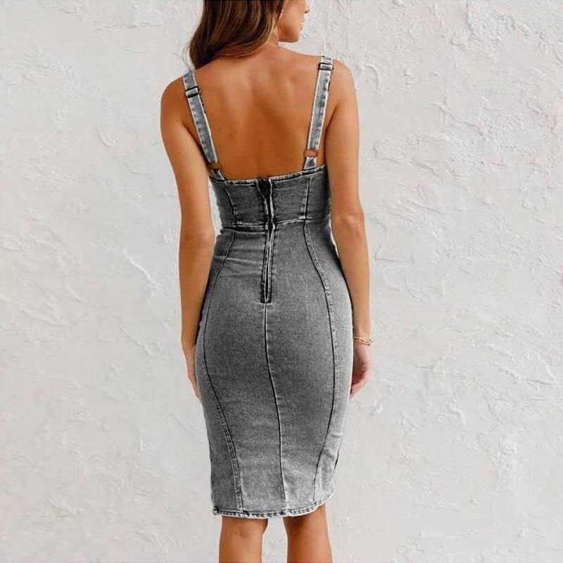 👖 OFFRE À DURÉE LIMITÉE : 50 % DE RÉDUCTION ! ✨ Robe en jean pour femme à épaules dénudées – encolure en V, coupe fluide, style bohème 🌼