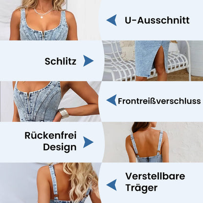 👖 OFFRE À DURÉE LIMITÉE : 50 % DE RÉDUCTION ! ✨ Robe en jean pour femme à épaules dénudées – encolure en V, coupe fluide, style bohème 🌼