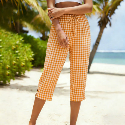 Pantalon capri à carreaux d'été pour femme