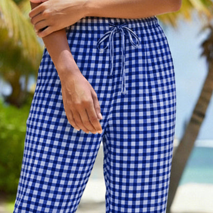 Pantalon capri à carreaux d'été pour femme