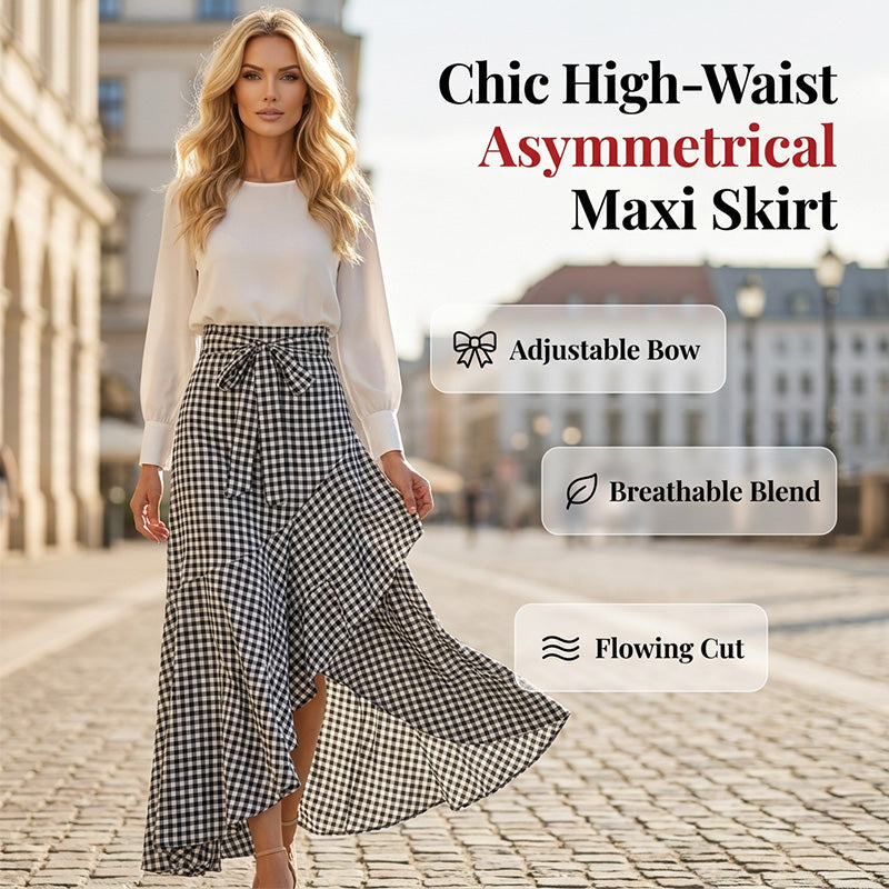 Jupe longue femme taille haute asymétrique à volants