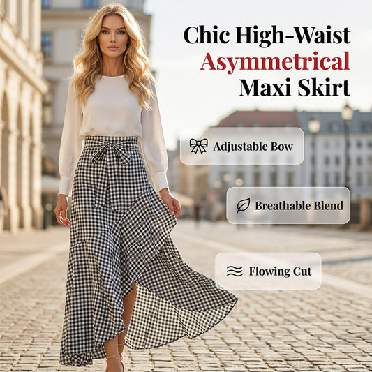 Jupe longue femme taille haute asymétrique à volants