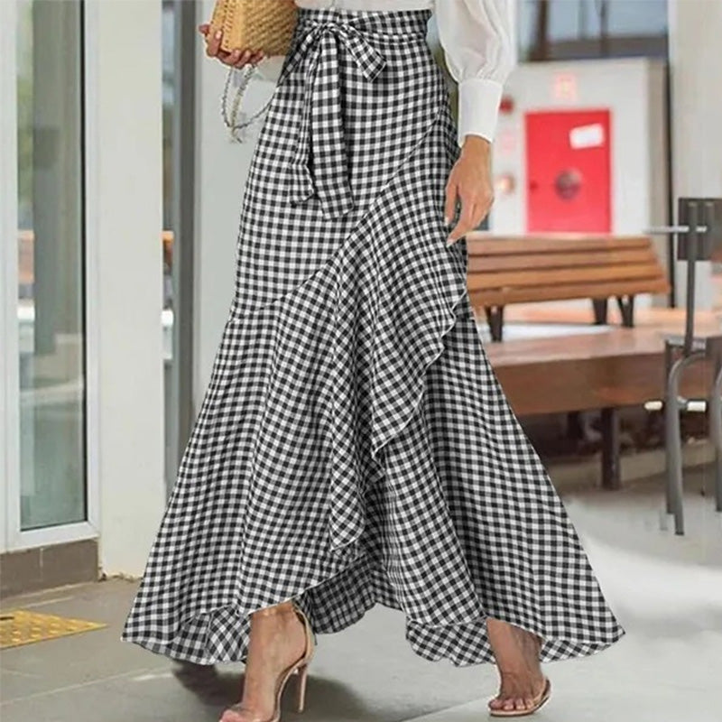 Jupe longue femme taille haute asymétrique à volants