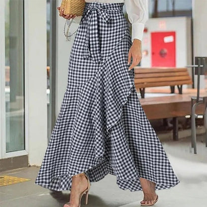 Jupe longue femme taille haute asymétrique à volants