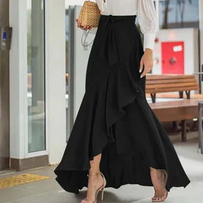 Jupe longue femme taille haute asymétrique à volants