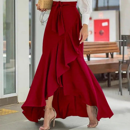 Jupe longue femme taille haute asymétrique à volants