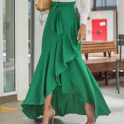 Jupe longue femme taille haute asymétrique à volants