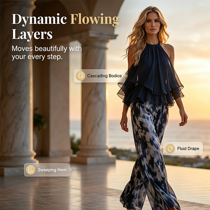 🔥 Le look le plus tendance de cet été ! 🥳 50 % DE RÉDUCTION ! 🥳  – Ensemble à col noué avec dos nu & pantalon large – Votre allié polyvalent pour toutes les occasions !