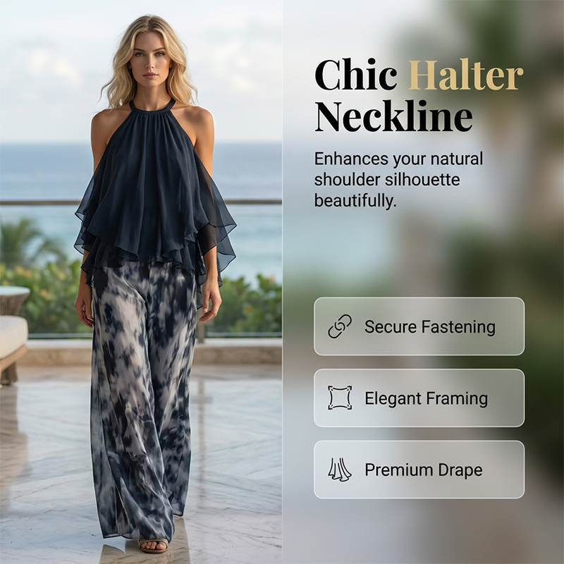 🔥 Le look le plus tendance de cet été ! 🥳 50 % DE RÉDUCTION ! 🥳  – Ensemble à col noué avec dos nu & pantalon large – Votre allié polyvalent pour toutes les occasions !