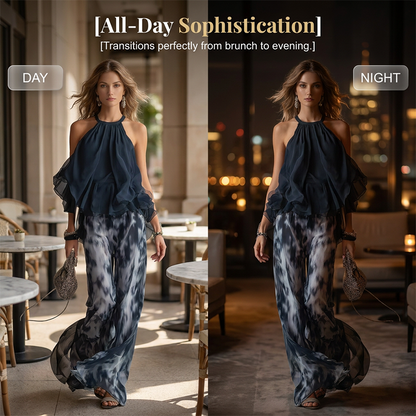 🔥 Le look le plus tendance de cet été ! 🥳 50 % DE RÉDUCTION ! 🥳  – Ensemble à col noué avec dos nu & pantalon large – Votre allié polyvalent pour toutes les occasions !