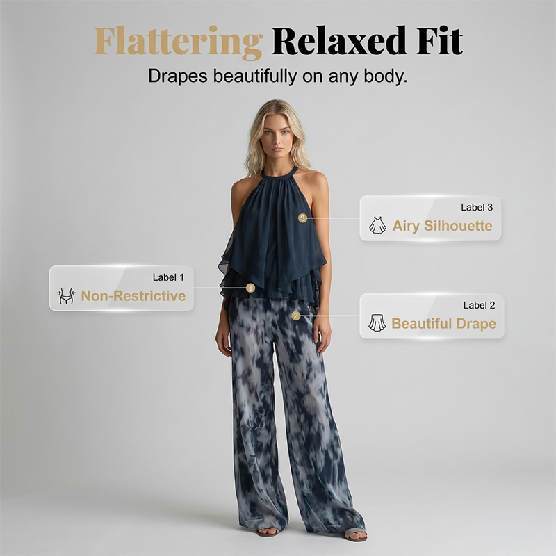 🔥 Le look le plus tendance de cet été ! 🥳 50 % DE RÉDUCTION ! 🥳  – Ensemble à col noué avec dos nu & pantalon large – Votre allié polyvalent pour toutes les occasions !
