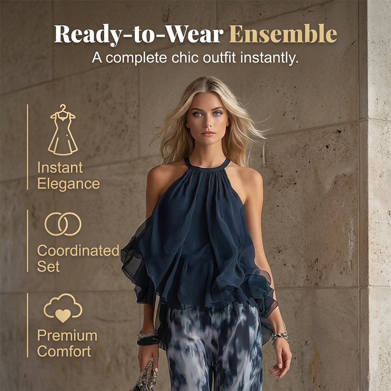 🔥 Le look le plus tendance de cet été ! 🥳 50 % DE RÉDUCTION ! 🥳  – Ensemble à col noué avec dos nu & pantalon large – Votre allié polyvalent pour toutes les occasions !