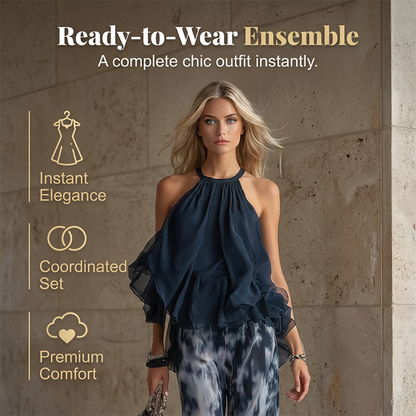 🔥 Le look le plus tendance de cet été ! 🥳 50 % DE RÉDUCTION ! 🥳  – Ensemble à col noué avec dos nu & pantalon large – Votre allié polyvalent pour toutes les occasions !