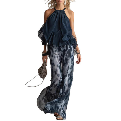 🔥 Le look le plus tendance de cet été ! 🥳 50 % DE RÉDUCTION ! 🥳  – Ensemble à col noué avec dos nu & pantalon large – Votre allié polyvalent pour toutes les occasions !