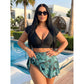 Maillot de bain deux pièces à jupe imprimé tropical pour femme