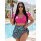 Maillot de bain deux pièces à jupe imprimé tropical pour femme