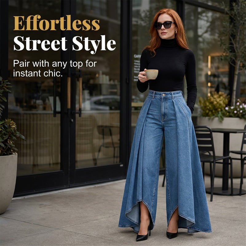 👖 Jean femme taille haute à jambes larges et ourlet asymétrique – look moderne, flatteur et facile à assortir