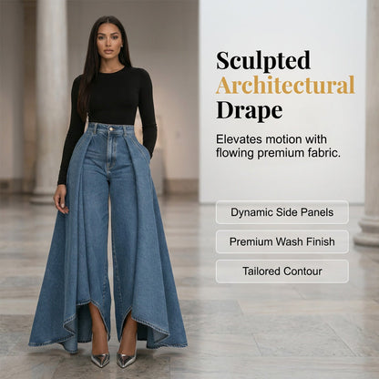 👖 Jean femme taille haute à jambes larges et ourlet asymétrique – look moderne, flatteur et facile à assortir