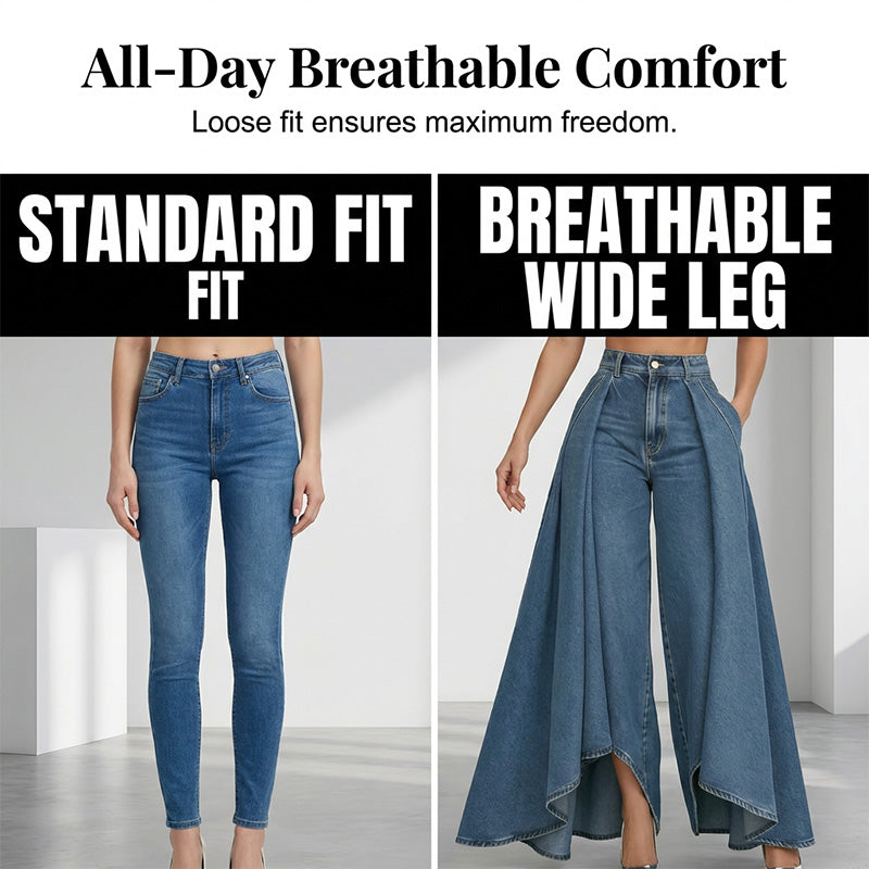👖 Jean femme taille haute à jambes larges et ourlet asymétrique – look moderne, flatteur et facile à assortir