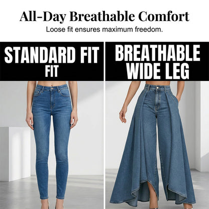 👖 Jean femme taille haute à jambes larges et ourlet asymétrique – look moderne, flatteur et facile à assortir