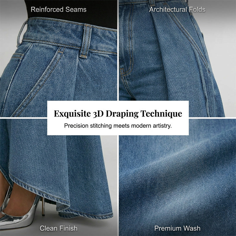 👖 Jean femme taille haute à jambes larges et ourlet asymétrique – look moderne, flatteur et facile à assortir