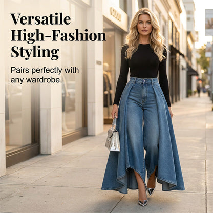 👖 Jean femme taille haute à jambes larges et ourlet asymétrique – look moderne, flatteur et facile à assortir