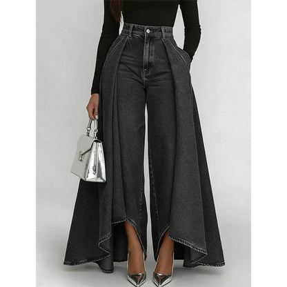 👖 Jean femme taille haute à jambes larges et ourlet asymétrique – look moderne, flatteur et facile à assortir