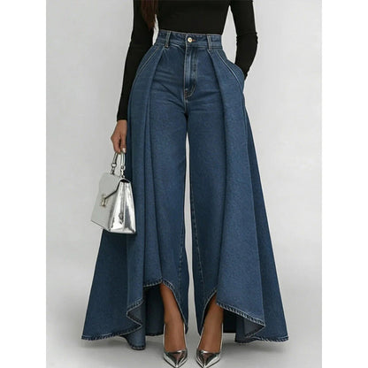 👖 Jean femme taille haute à jambes larges et ourlet asymétrique – look moderne, flatteur et facile à assortir
