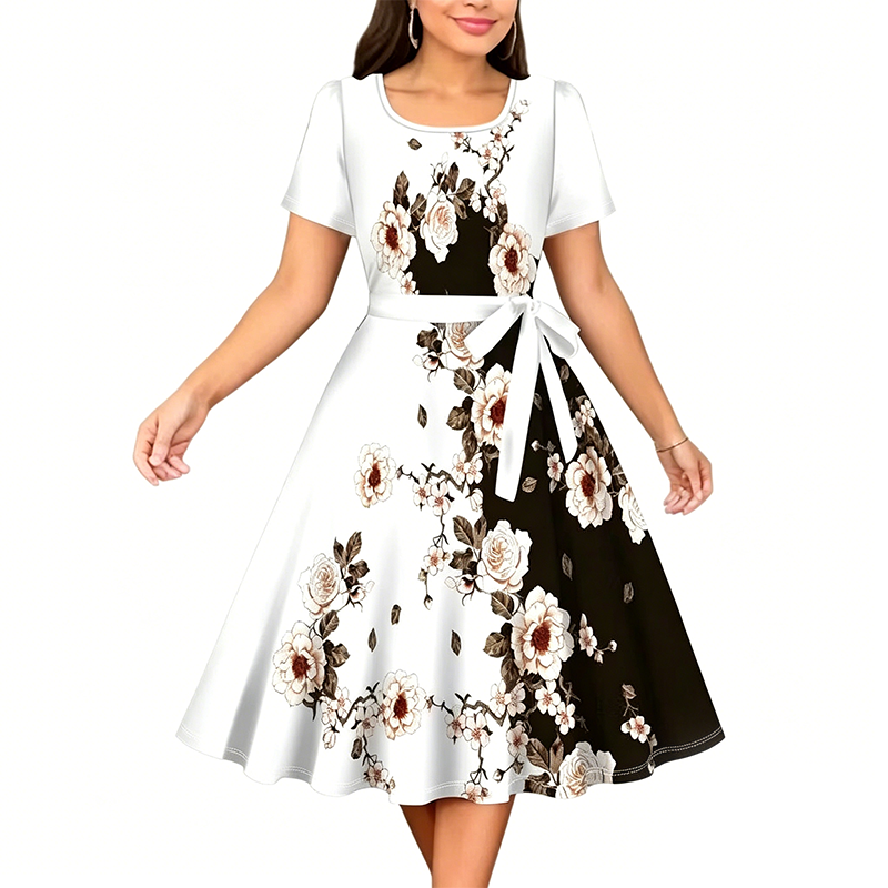 Robe trapèze femme à imprimé floral