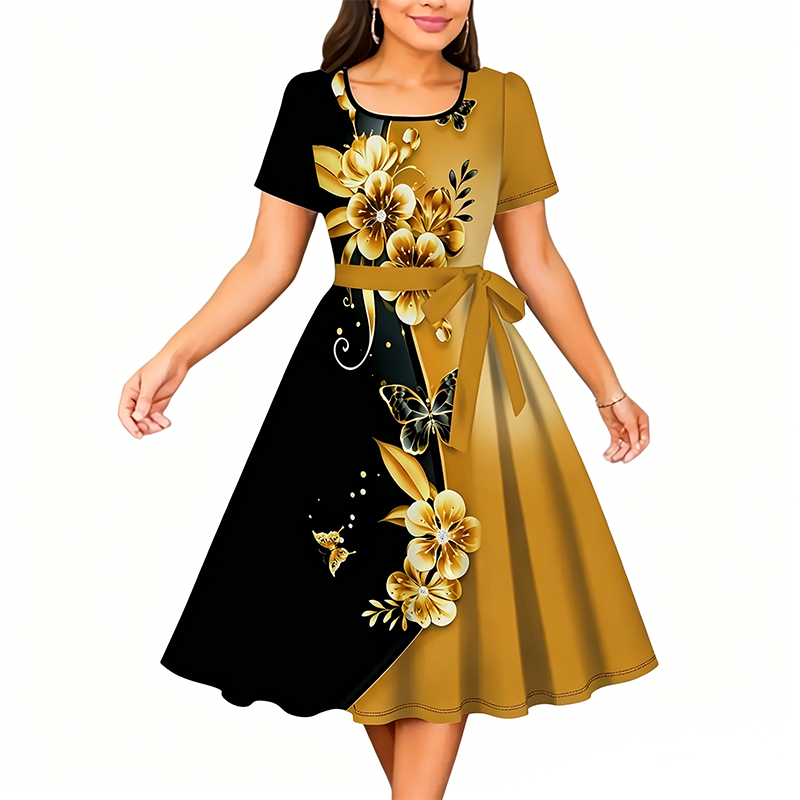 Robe trapèze femme à imprimé floral