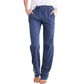 Pantalon ample à jambes larges en coton et lin pour femme, avec cordon de serrage