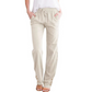 Pantalon ample à jambes larges en coton et lin pour femme, avec cordon de serrage